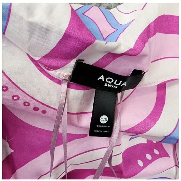 AQUA Swim Bloomingdales O/S Pink Swirl Pareo Cotton Printed Beach Cover-Up Skirt - Picture 4 of 8